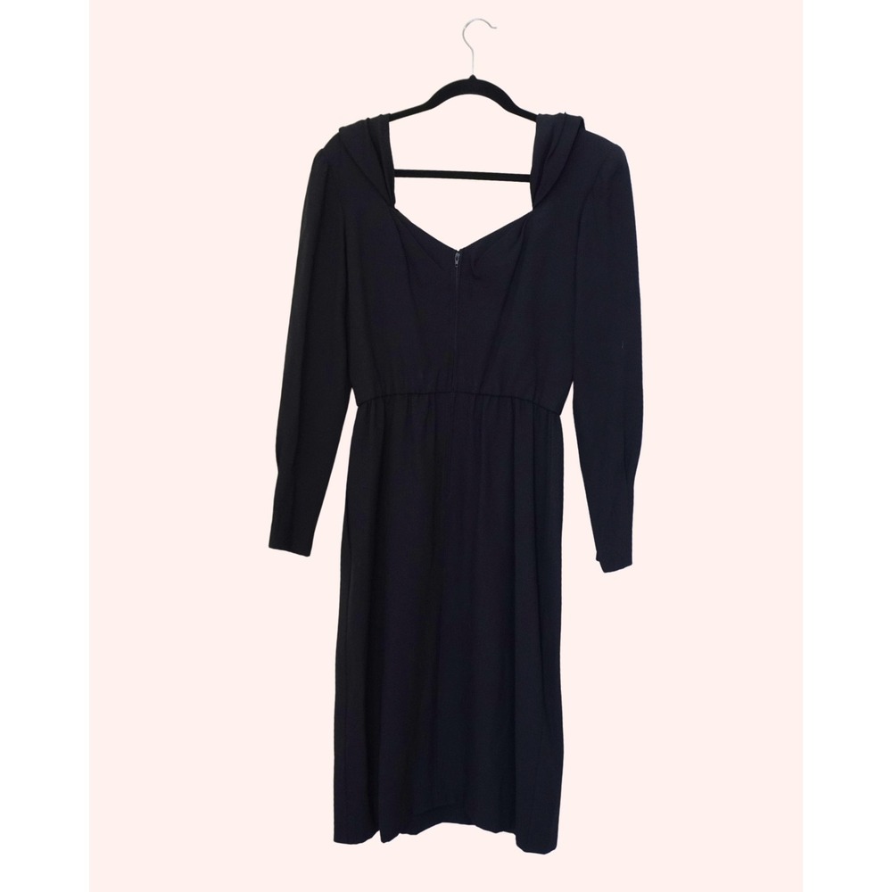 Vintage Helga Neiman Marcus Black Midi Dress Long Sleeve Sweetheart Neck 0291 8